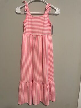 Cat & Jack Pink and White Striped Tie-Shoulder Maxi Dress